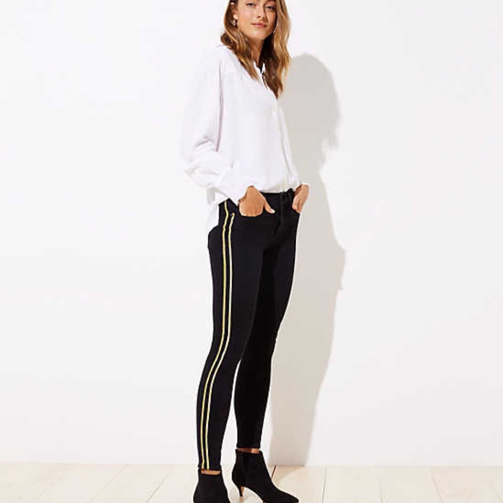 LOFT NWT‎ Women's Shimmer Side Stripe Skinny Jeans